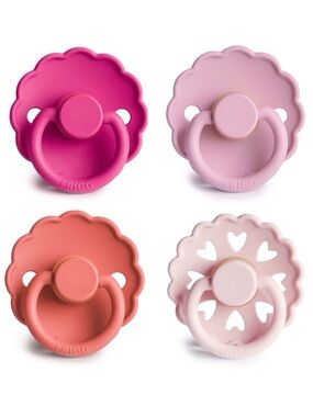 FRIGG Infant plastic, rubber nipple Pacifiers - Pink, Coral, Dusty Rose 4-Pack